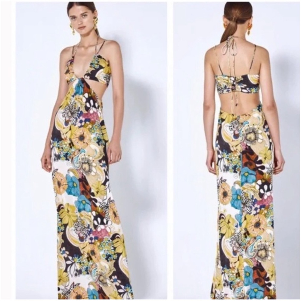Alexis Gold and Black Halter Maxi Dress